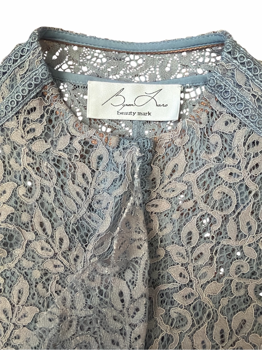 Byron Lars Reese Lace Ruffle Blouse Sheer Blue - Picture 5 of 9